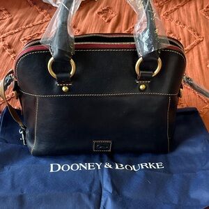 Dooney & Bourke Black Leather Satchel with Gold Hardware